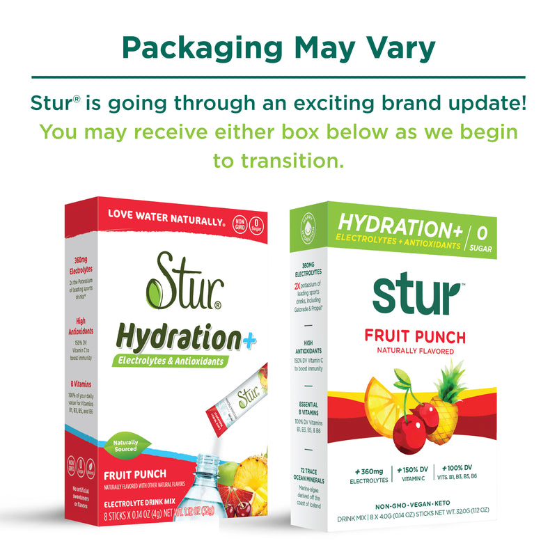 Packaging may vary. Stur is going throught an exciting brand update! You may receive either box below as we begin to transition.